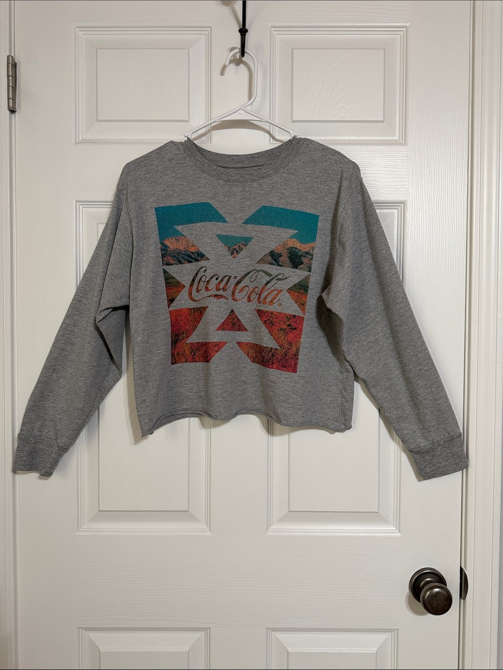 Coca Cola Gray T-Shirt with Teal & Coral Graphic